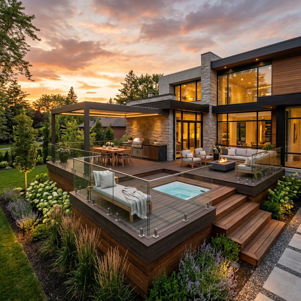 Finished composite deck overlooking lawn