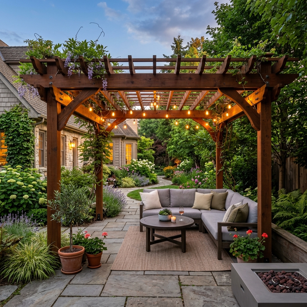 Pergola overhead structure on deck